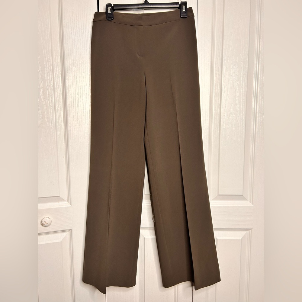 St. John Pants Women’s 4 Green Brown Business Office Wide Leg‎ High Waisted